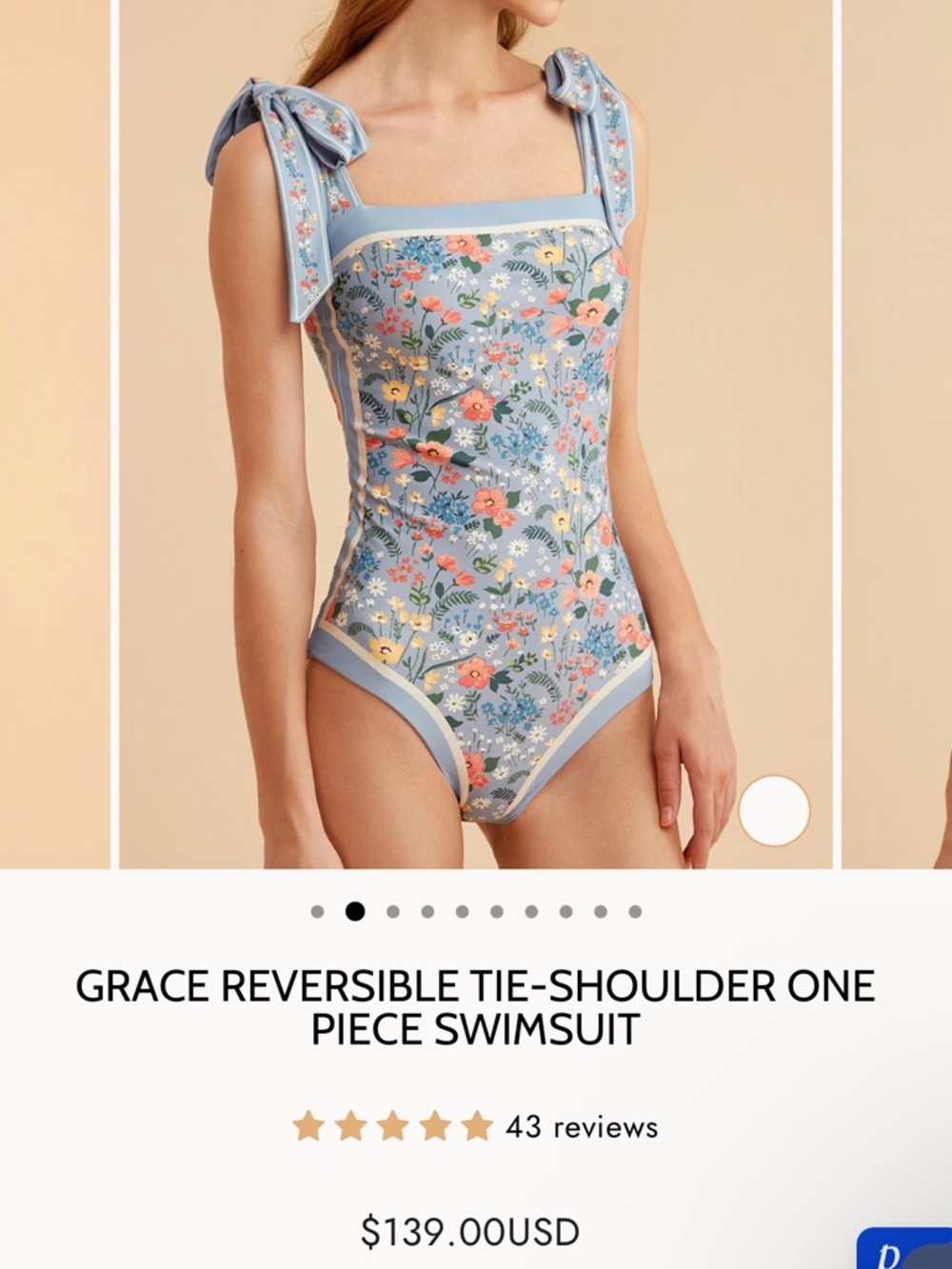 Two - Reversible Tie-Shoulder One-Piece Swimsuit in Light Blue & Pink - Picture 5 of 12